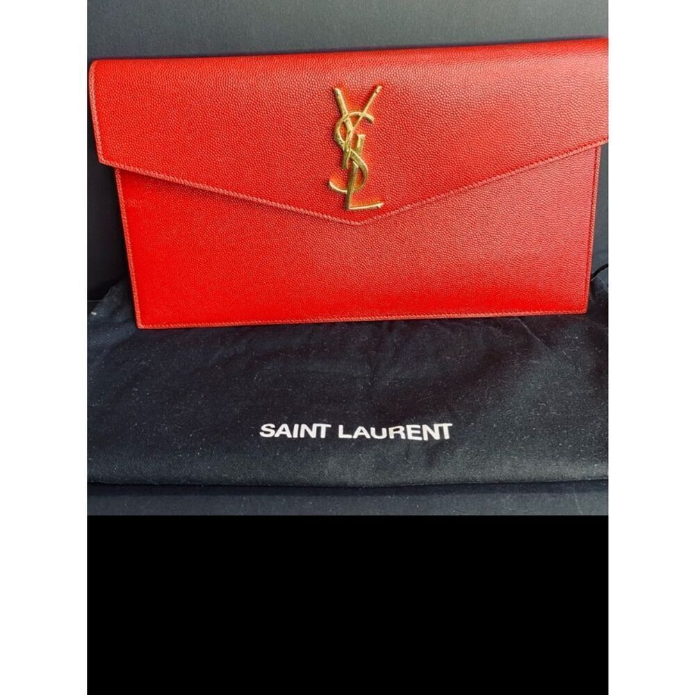 Saint Laurent Uptown Red Clutch Feat The Cassandra Authentication Attached